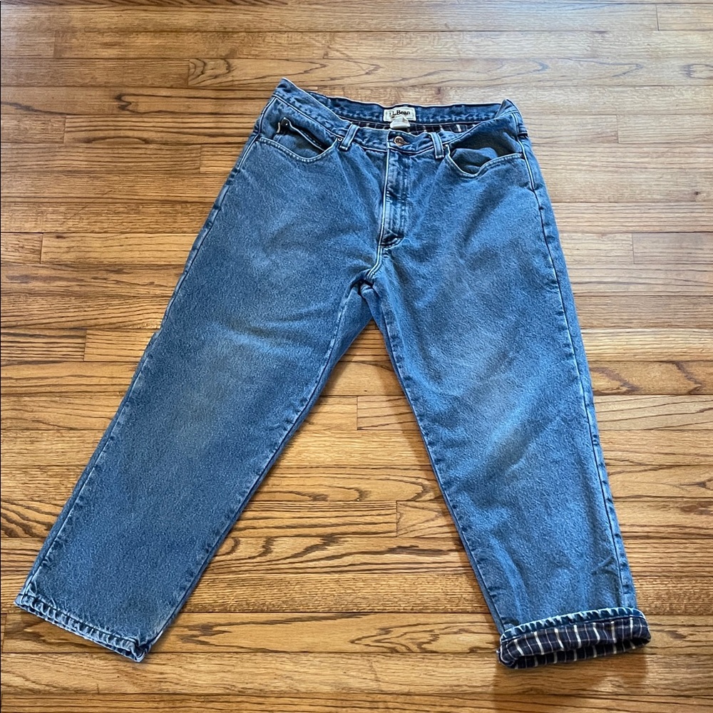 Vintage L.L. Bean Men's Relaxed Blue Denim Jeans with Flannel Lining 36x29